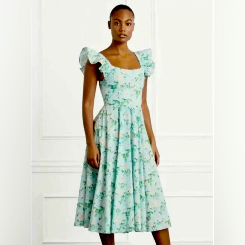 Hill House Blue Roses Floral Daphne Midi Dress Size M